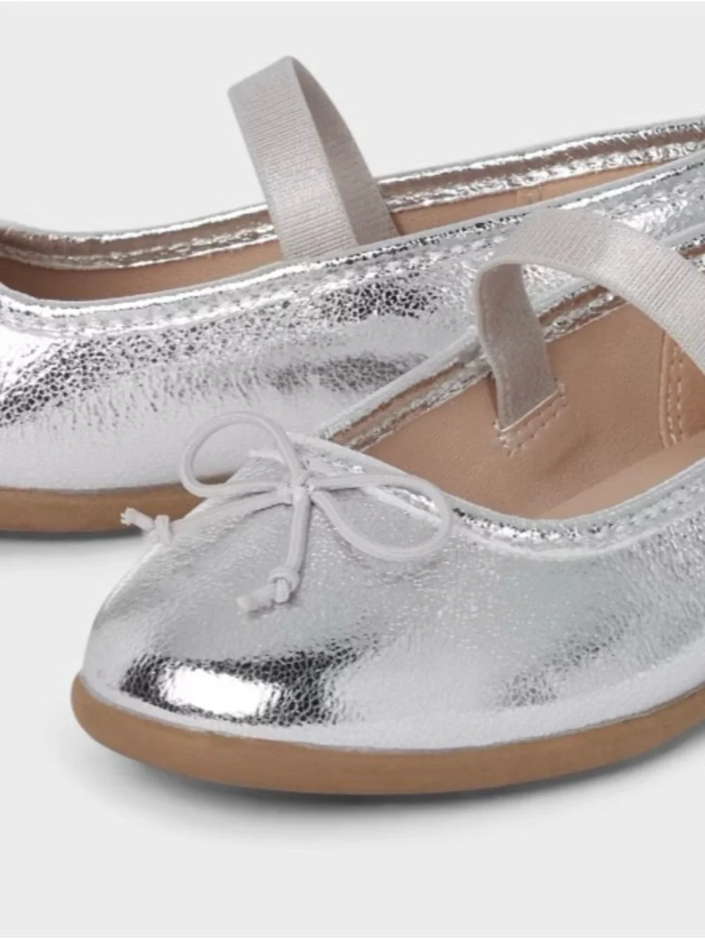 Girls Bow Ballet Flats - Metallic